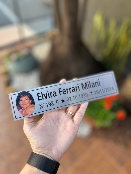 Placa Cemitério - Memorial em Inox com Impressão Uv - 5,3x23