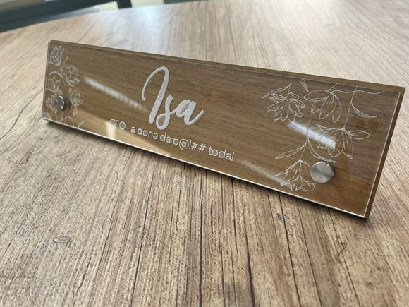 Placa de Identificação de Mesa - mdf e Acrílico 26x6,5