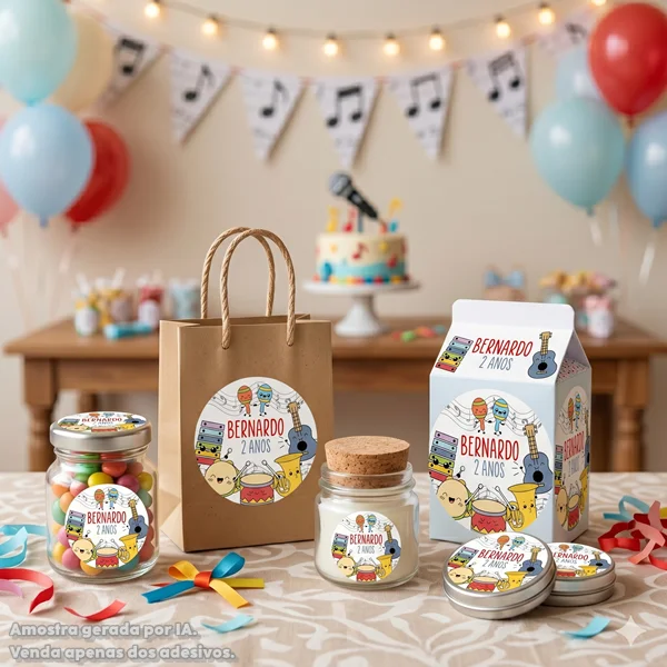 KIT COM 24 ADESIVOS DE 4 CM INSTRUMENTO MUSICAL PARA APLICAR EM DIVERSAS LEMBRANCINHAS - Imagem 1