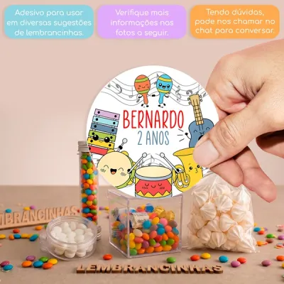 KIT COM 24 ADESIVOS DE 4 CM INSTRUMENTO MUSICAL PARA APLICAR EM DIVERSAS LEMBRANCINHAS