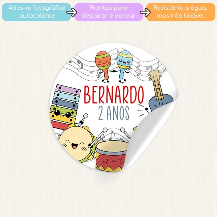 KIT COM 24 ADESIVOS DE 6 CM INSTRUMENTO MUSICAL PARA APLICAR EM DIVERSAS LEMBRANCINHAS - Imagem 4