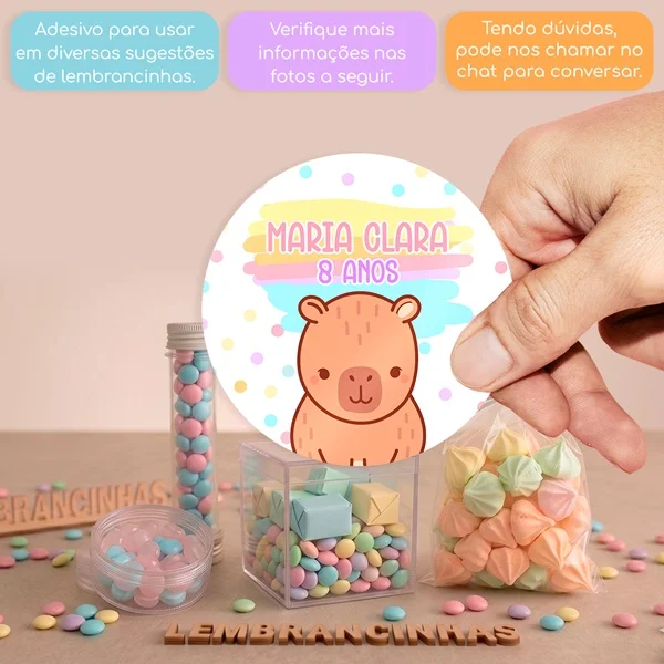 KIT COM 50 ADESIVOS DE 5 CM CAPIVARA PARA APLICAR EM DIVERSAS LEMBRANCINHAS