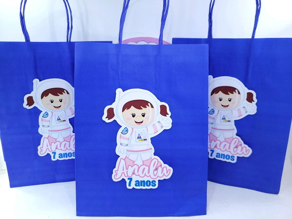 Sacolinha Personalizada G Astronauta 22cm para Lembrancinha