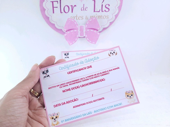 Certificado de Adoção Pet para Lembrancinha Cachorrinho