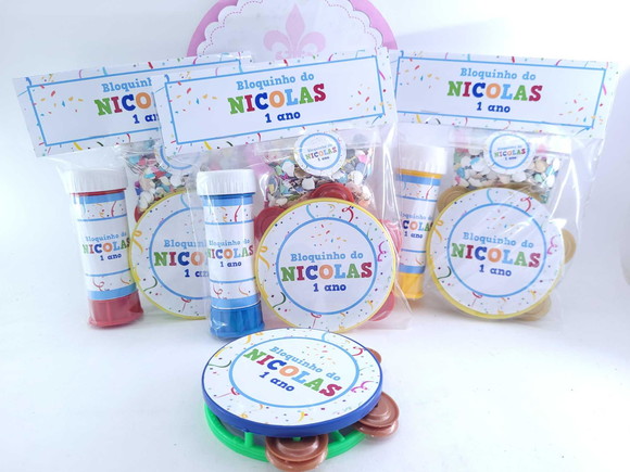 Kit de Carnaval Pandeiro Pequeno Bolha e Confete Bloquinhos