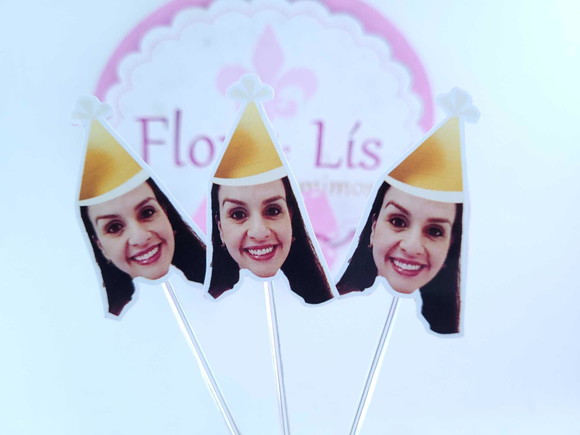 Topper de Doces Rostinho Adulto com Foto Bege e Dourado