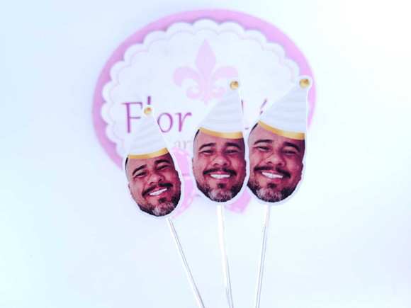Topper de Doces Rostinho com Foto Bege e Dourado