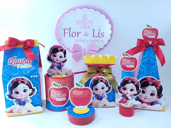 Kit Personalizado Papelaria Luxo Branca de Neve 60 Itens