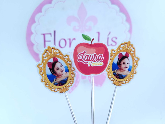 Toppers Docinhos Espelho e Macã da Branca de Neve com Foto