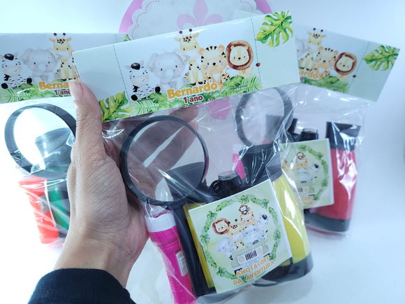 Kit Binóculos Lupa e Lanterna Festa Safari Aquarela Aventura