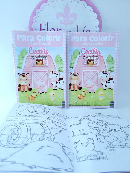 Revistinha para Colorir Fazendinha Rosa Aquarela Livrinho