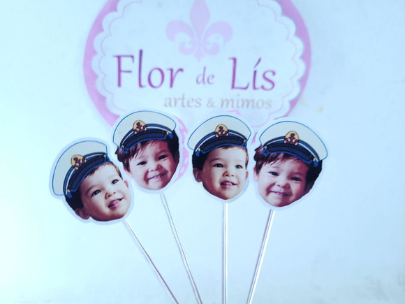 Topper de Doce Rostinho Ponyo com Foto Marinheiro - Imagem 4