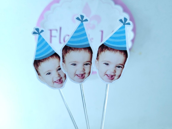 Topper de Doce Rostinho do Bebê com Foto e Chapeuzinho Azul - Imagem 3