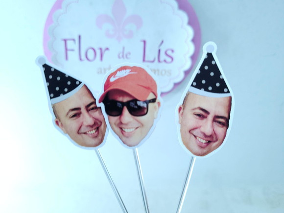 Toppers de Doce Rostinho Adulto com Foto e Chapeuzinho - Imagem 5