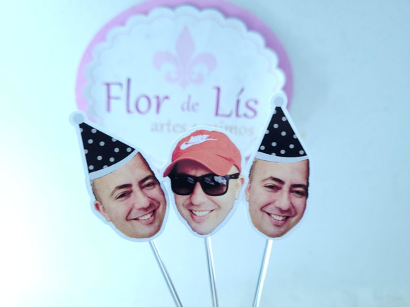 Toppers de Doce Rostinho Adulto com Foto e Chapeuzinho - Imagem 3