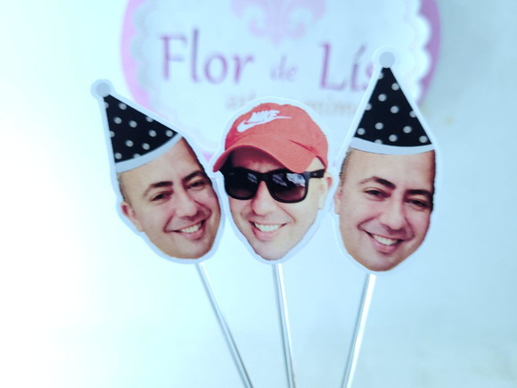 Toppers de Doce Rostinho Adulto com Foto e Chapeuzinho - Imagem 2