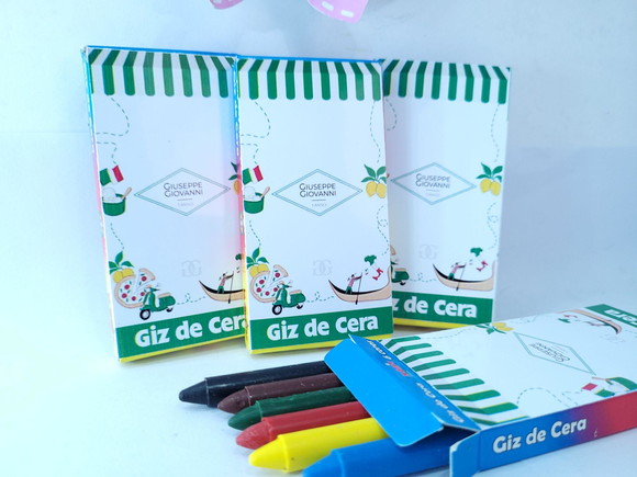 Giz de Cera Personaliza 6 Cores Pizzaria Itália para Colorir