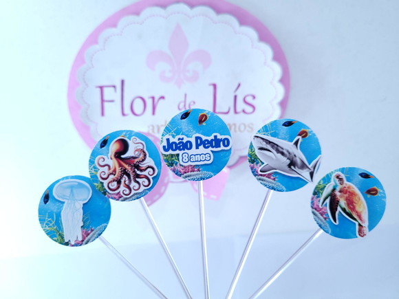 Topper Doces Animais Fundo do Mar Realista 3d