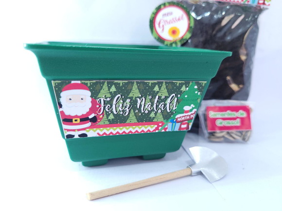 Kit Plantação Jardinagem Brinde de Natal Papai Noel Empresa