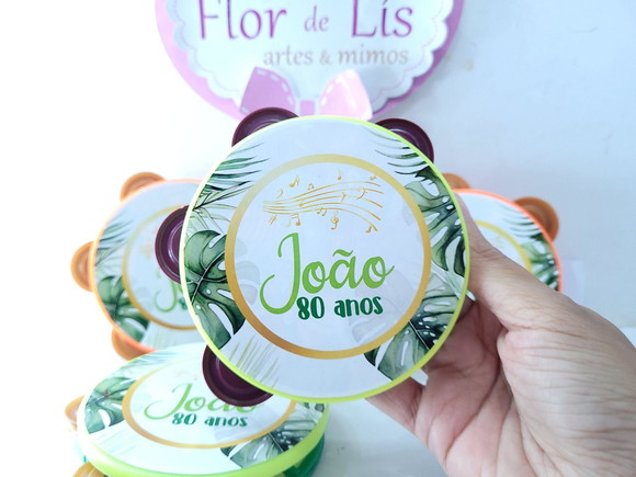 Pandeiro Pequeno Festa Folhagens e Dourado Personalizado