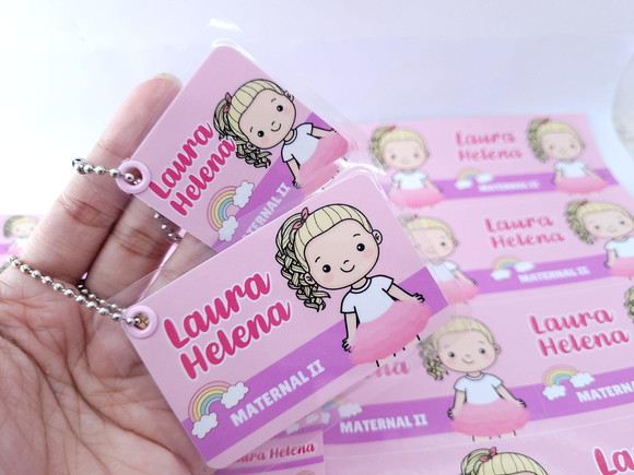 Kit de Etiquetas Escolares Menina Loira com Chaveiro Mochila