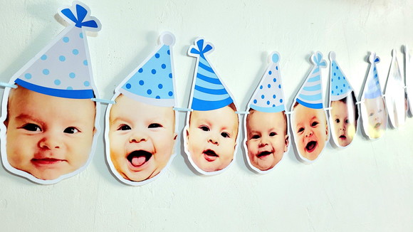 Bandeirola de Parede com Foto Rostinho do Bebê Aniversário