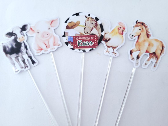 Toppers de Docinhos Animais Aquarelas Fazendinha