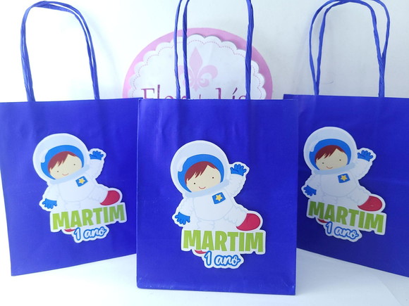 Sacolinha de Papel Astronauta Personalizada 16cm