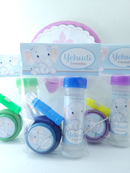 Kit Diversão Lembrancinha Elefantinho Aquar com Ioiô e Bolha