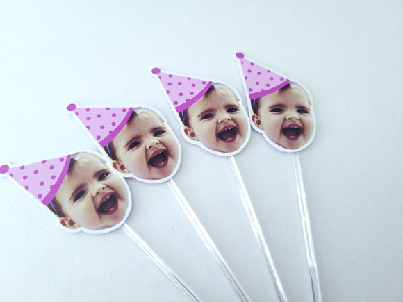 Topper de Doces Rosto do Bebê com Foto e Chapéu - Imagem 4