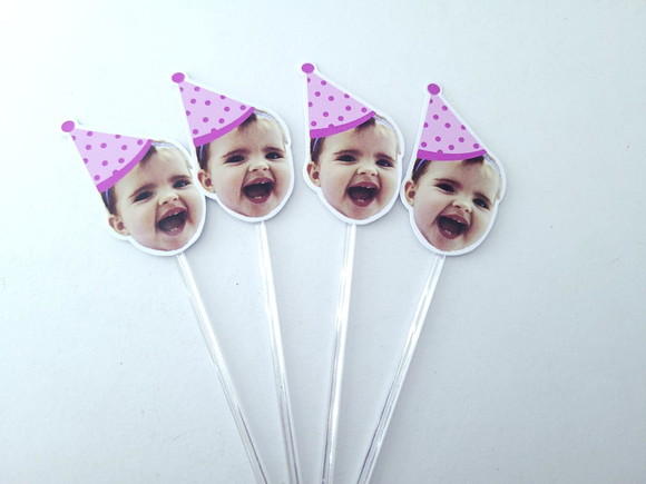Topper de Doces Rosto do Bebê com Foto e Chapéu - Imagem 3