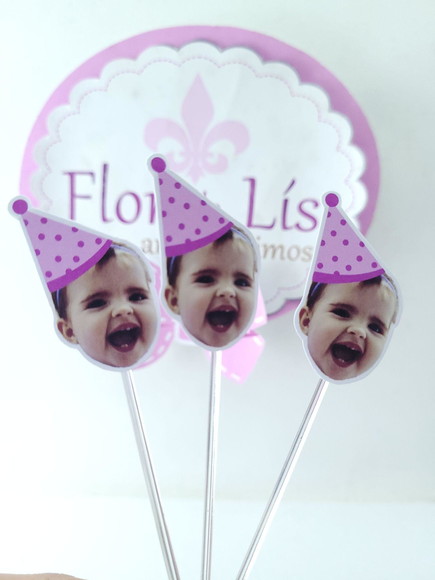 Topper de Doces Rosto do Bebê com Foto e Chapéu - Imagem 5
