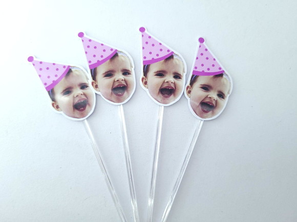 Topper de Doces Rosto do Bebê com Foto e Chapéu - Imagem 2