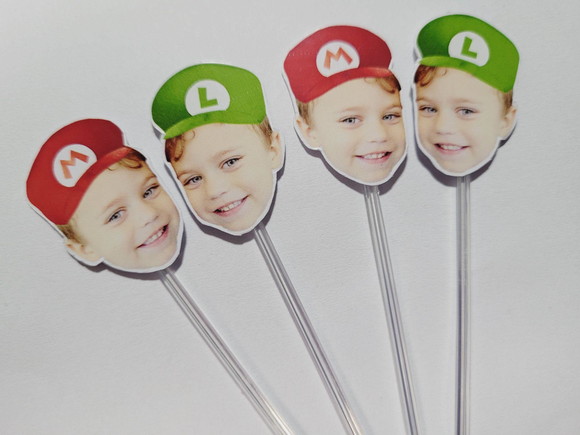 Topper de Docinho Rostinho Mario e Lu com Foto e Chapeuzinho