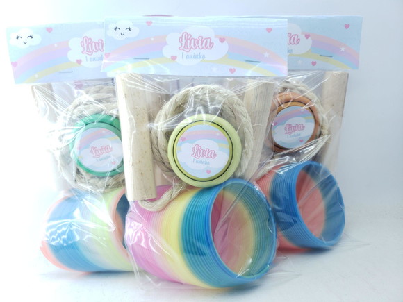 Kit Diversão Arco Íris Candy Color Mola Ioiô e Corda