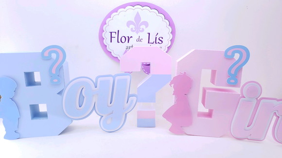 Letra 3d Cursiva Chá Revelação Menino ou Menina