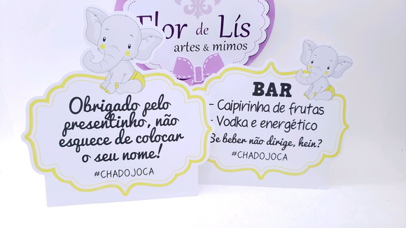 Plaquinha de Identificação Display Elefantinho Chá de Bebê