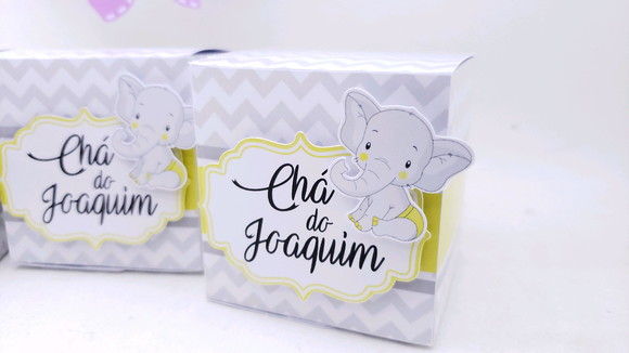 Caixa Cubo Elefantinho Chá de Bebê Personalizado