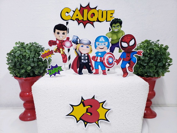 Cake Topper Super Heróis Cute Topo Bolo