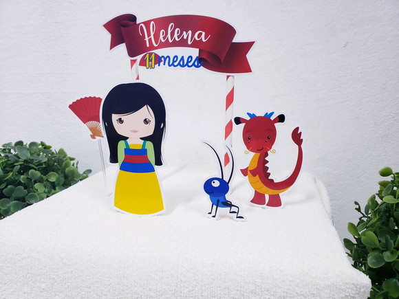 Topo de Bolo Mulan Topper Mesversário