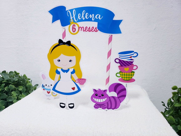 Topo de Bolo Alice no País das Maravilhas Topper Mesversário