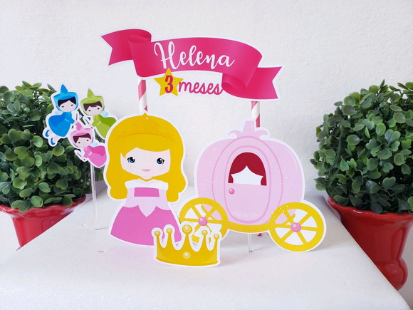 Topo de Bolo Bela Adormecida Cake Topper Mesversário
