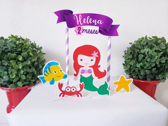 Topo de Bolo Sereia Ariel Cake Topper Mesversário