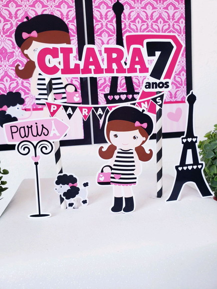 Cake Topper Paris Menina Topo Bolo