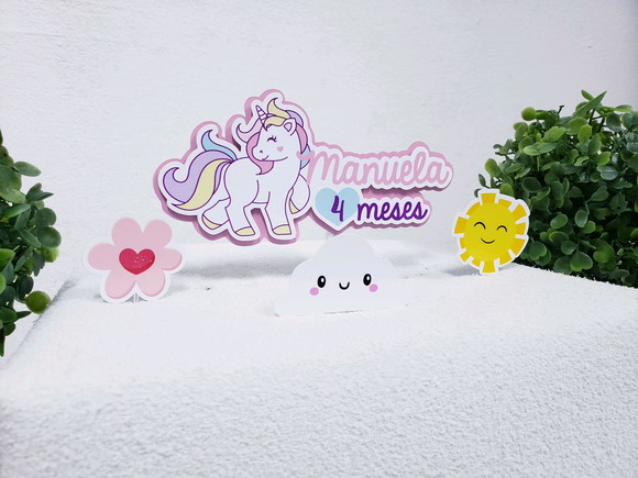 Topo de Bolo Unicórnio com Apliques Mesversário