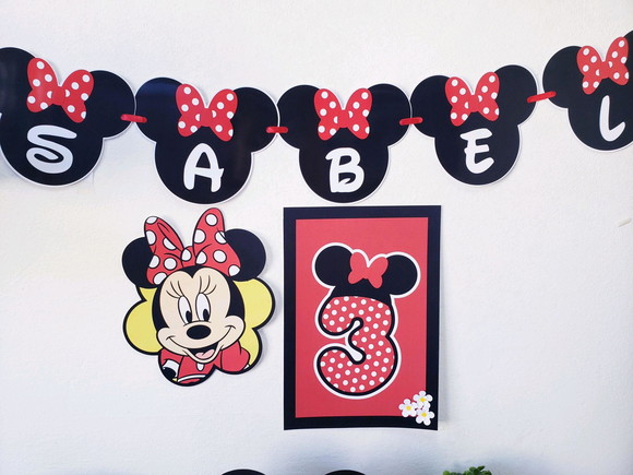Kit de Parede Minnie Festa em Casa Bandeirola e Impresso
