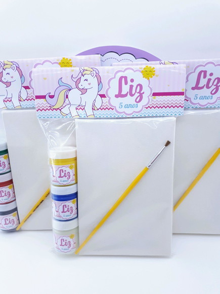 Kit Pintura Tela com Guachê Unicórnio Lembrancinha