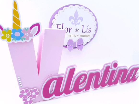 Letra 3d Cursiva Unicórnio Menina