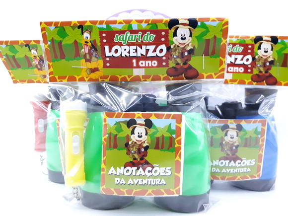 Kit Aventura Binóculos e Lanterna Lembrancinha Mickey Safari