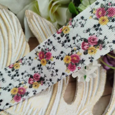Fita Gorgurão 38mm Estampa Florzinhas Miúdas tons Rosinha e Amarelo
